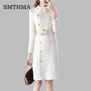 2019 neue Ankunft Herbst Und Winter Runway Frauen Elegante Tweed Kleid Bogen Kragen Langarm Weibliche Mode Chic Kleider Vestidos Y19052901