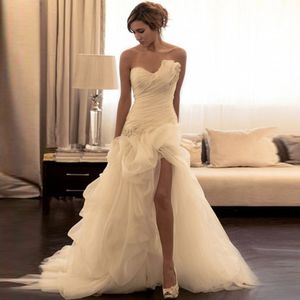Romantic Organza Mermaid Wedding Dress Asymmetrical Beading Sweetheart Wedding Dresses High Slit Sweep Train Bridal Gowns