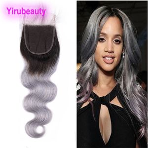 Cabelo virgem brasileiro 1b/cinza 4x4 fechamento de renda onda 1b cinza 4 por 4 fechamento com produtos para cabelos para bebês fechos de 8-20 polegadas