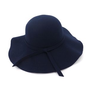 ファッション女性の女性の広さのブリムウールはフェルトFedoraフロッピー帽子ビンテージ女性の女の子のラウンドFedoras Cloche Cap Trilby Bowler Hat