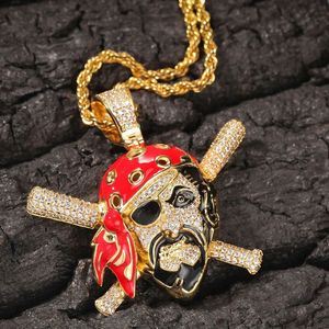 Iced Out Pirate Hängsmycke Halsband för män Kvinnor Hip Hop Luxury Designer Mens Bling Diamond Sea Rover Pendants Guldkedja Halsband Smycken