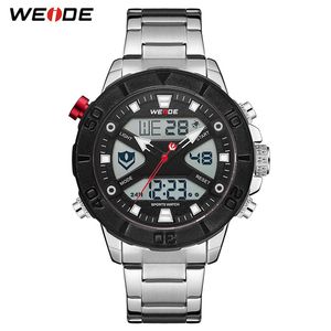 WEIDE Luxury Brand Movimento digitale al quarzo Cassa in metallo Cinturino nero Cronografo luminoso Calendario Orologio da polso da uomo Relogio Masculino