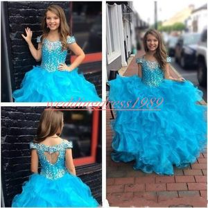 Ruffle Beads Flower Girls Pageant Dress Crystal Organza Little First Communion Dress Kids Infant toddler Party Wear Flower Girls Dresses