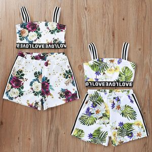 Kız Bebek Sling Gül Palm Leaf Pantolon Seti Bebek Kız Palm Leaf Baskılı Sling Üst + Pantolon takımları Çocuk Kız Yaz Giyim