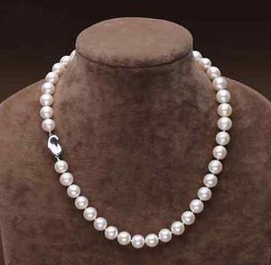 Очаровательные 8-9мм природных южных морей белый жемчуг ожерелье 18 дюймов 925 серебро Застежка