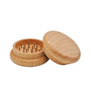 Partihandel Trä Rökning Herb Grinder 53mm 2 lager med metall Nageltänder Tobaks örtkvarnhandtag Muller Shredder Wood Spice Crusher