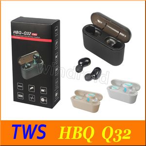HBQ Q32 TWS Ture 무선 헤드폰 블루투스 5.0 헤드셋 마이크 미니 트윈스 게임 이어폰 방수 이어 버드 (충전 박스 포함)