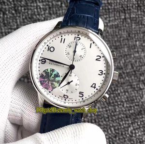 V4 Wersja Upgrade AJF Portugieser 371446 ETA A7750 Automatyczny chronograph White Dial 3714 Mens Watch 316L Steel Case Skórzane zegarki sportowe