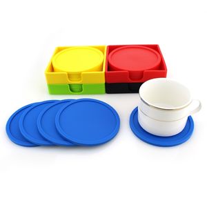 5pcs New arrivel silicone coaster with holder 6 colors silicone cup mat Creative kitchen home party cup mat