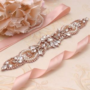 MissRDress Wedding Belt Sashes With Pearls Rose Gold Crystal Rhinestones Sashes And Belt For Bridal Dress YS871