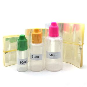 Wärme-PVC-Schrumpffolien-Verpackungsflaschen für 5 ml, 10 ml, 15 ml, 20 ml, 30 ml, 50 ml E-Saft, E-Liquid-Tropfflaschen, durchsichtige Schrumpfhülsen, Dichtungen, wärmeschrumpfbar