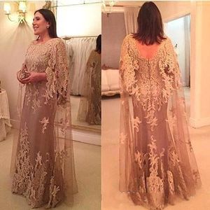 New Modern Sheath Mother Of The Bride Dresses Jewel Neck Lace Appliques With Cape Long Plus Size Party Dress Wedding Guest Gowns