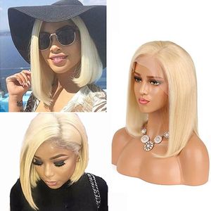 Cuticle Aligned Straight Silky Bob Wigs 613 Blonde Braizilian Virgin Human Hair Full Lace Front Wigs 12 inch for Women with Baby Hair