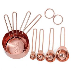 New Kitchen Gadgets Rose Gold Stainless Steel Measuring Cups and Spoons Set of 8 Engraved Measu T200507