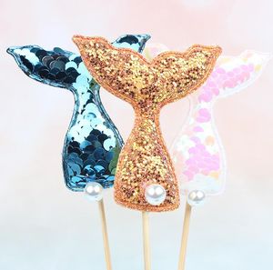 Marint tema Tårtdekoration Glänsande paljett Sjöjungfrusvans Tårta Cupcake Toppers Cookie Gelé Socker Bakning Hantverk Fest Gör-det-själv-inredning