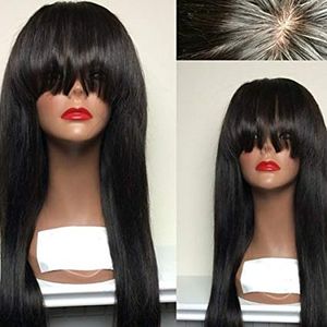 Full lace Wig 360 150% denstiy Brazilian Remy Human Straight Lace Wigs with Baby Hair For African Americans Natural Color Flat Bang