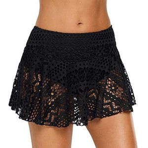 Sommar Kvinnors Vit Lace Virka Skirted Bikini Bottom Baddräkt Kort med Panty Skort Swim Skirt Swimdress Trunks Baddräkt 1 #