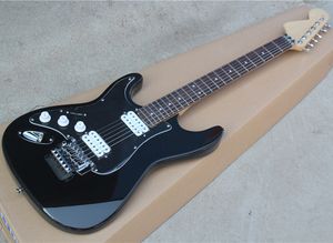 Custom black left-handed tremolo electric guitar with black pickguard,Humbucker pickups,Rosewood fretboard 0721