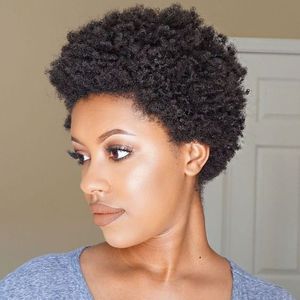 De alta qualidade macio cabelo brasileiro Africano Americano curto corte kinky curly peruca Simulação Cabelo Humano preto encaracolado peruca para a mulher