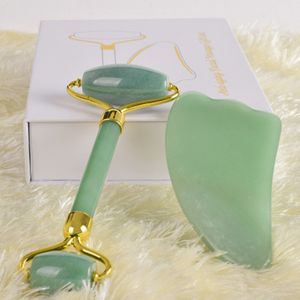 Natural Facial Beauty Massage Tool Jade Roller Gua Sha Stone Jade Massager Narzędzia do podnoszenia twarzy Narzędzia do masażu Guasha z pudełkiem J190629