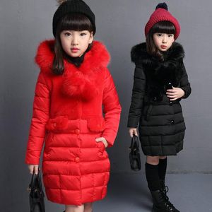 New Girls Winter Warm Cotton Jackets Children Fashion Colle de pêlo Big Slim Jacket Kids Casacos de roupas com capuz à prova de vento ao ar livre