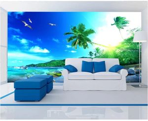 3d foto papel de parede personalizado murais de parede 3d papel de parede fresco céu azul coqueiro praia paisagem tv sofá decoração da parede de fundo