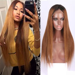 Brazilian Ombre Straight Full Lace Human Hair Wigs With Baby Hair 150 Density 1B/27 Blonde Pre Plucked Glueless 360 Full Lace Wig