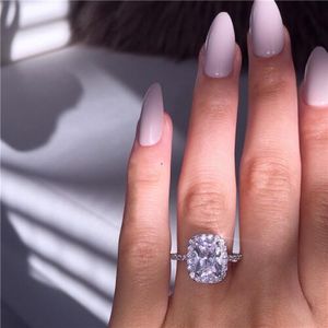 Vecalon Charm Promise Ring 925 Sterling Silver Cushion cut 3ct Diamond Cz Engagement Wedding Band Rings for Women Men Jewelry