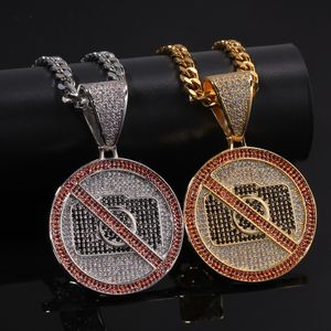 Personalisierte goldplattierte neue Bling niedlich kein Fotografieschild Pendellänner Herren Kette Halskette CZ Kubikzirkonia Hip Hop Rapper Schmuck Geschenke für Männer