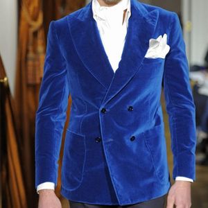 Mode maßgeschneiderte Männer Anzug Set für Hochzeitsabendessen Abendessen (Jacke + Hosen) Blaue Samt Herrenanzüge Bräutigam Bester Mann Blazer Kostüm Homme