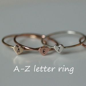 Wholesale three color gold ring for sale - Group buy 26 A Z English Letter Ring English Initial Ring Silver Gold Love Heart Rings High Quality Three color Women Fashion Jewelry