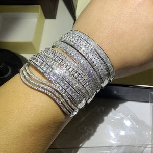 Choucong Super Shinning Luxury Jewelry 7 Style 925 Sterling Silver Full White Topaz CZ Diamond Gemstones Wrist Women Bangle Bracelet Gift