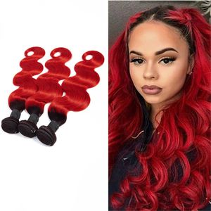 Peruvian Virgin Hair 100% Human Hair Extensions 1B/Red Silky Straight 3pieces/lot 1B Red Ombre Color 1B Red Twwo Tones Color 12-26inch