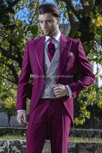 Smoking da uomo alla moda da lavoro fucsia da uomo Smoking da sposo Risvolto a punta Uomo Festa di nozze Groomsmen 3 pezzi Abiti (giacca + pantaloni + gilet + cravatta) K193