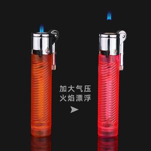 New Arrival Creative Individual Torch Cylindrical Transparent Lighter Open Fire Torch Small Grinding Wheel Lighter Cigar Torch