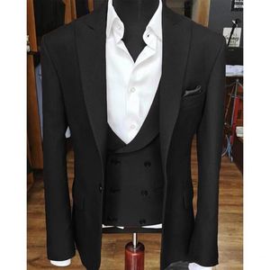 Nuovo arrivo One Button smoking dello sposo nero picco bavero uomini festa di nozze groomsmen 3 pezzi abiti (giacca + pantaloni + vest + cravatta) K142