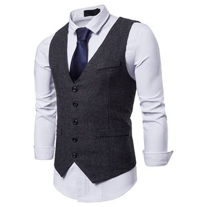 2019 mörkgrå brudgummen västar land bröllop ull sillben tweed vest slim fit mäns kostym väst klänning kappa klänning waistcoat gård prom