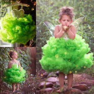 Belle ragazze di fiori abiti spaghetti perline appliques increspature abiti da spettacolo in tulle abiti da festa per ragazze al ginocchio