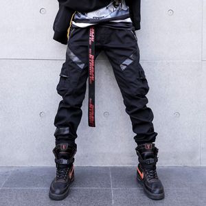 Homens High Street Moda Couro bolso Splice Casual carga Pant Masculino de Hip Hop Harem Pants calças compridas