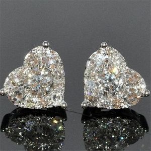 Luxury Jewelry Real Sterling Silver Girl Pear Cut White Topaz CZ Diamond Simple Fine Party Women Wedding Heart Stud Earring Gift