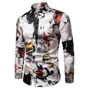 Wiosna Kwiatowy Drukowana Koszula Dla Mężczyzn Nowa Moda Z Długim Rękawem Kwiaty Męskie Koszule Męskie Slim Fit Casual Men Koszula J190796