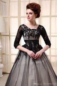 Tea Length Half Sleeves Cheap In Stock Scoop Tulle Lace Up Applique A-Line Women Evening Gowns Party Prom Dress 2023 Black Cocktail Dresses