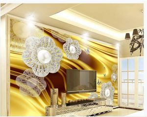 Personalizado foto papel de parede Atmosférico luxo jóias de seda de ouro TV fundo da parede