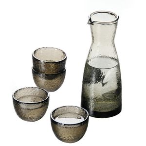 Clear Glass Decanter Sake Cups Hammer Grain Pattern Drinkware 5pcs Thick Glasses Set Wine Liquor Spirit for Home Restaurant