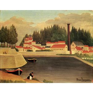 Wholesale village oil paintings canvas for sale - Group buy High quality Oil Paintings of Henri Rousseau art Village near a Factory canvas Hand painted Personalized Gift