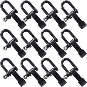 QingGear Lot de 12 manilles réglables avec boucle noire en forme de U avec 4 trous pour paracorde, corde extérieure, bracelets de survie, équipement tactique