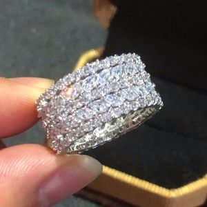 Luxo 925 Sterling Silver Jewelry Marca Marquise Corte Simulado Diamante Pintura Completa Cz Anéis de Casamento para Mulheres Y19051602