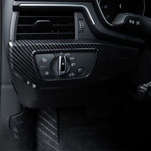 Carbon Fiber Color Headlight Switch Frame Decoration Cover Sticker For Audi A4 B9 2017-2019 LHD ABS Auto Interior Accessories