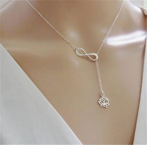 Nieskończoność Naszyjnik Biżuteria Moda Osiem Elegancki Lotosowy Kwiat Kobiety Urok Link Łańcuch Choker Naszyjniki Dla Dziewczyny Lady Gold Srebrny Kolor