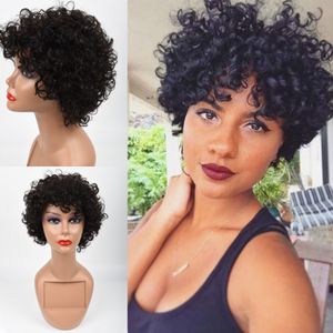 Brazilian Short Human Hair Wigs for Black Women Natural Color Remy Glueless Bob Curly Pixie Cut Wig